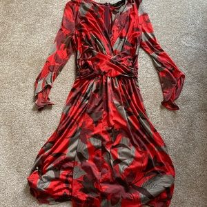 Zara red brown floral wrap dress